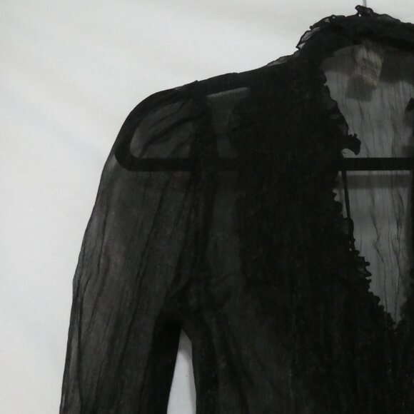 CHARLOTTE RUSSE | medium | Gothic Sheer Mesh Blouse | Ruffle V-Neck | Lace-Up - Picture 10 of 16